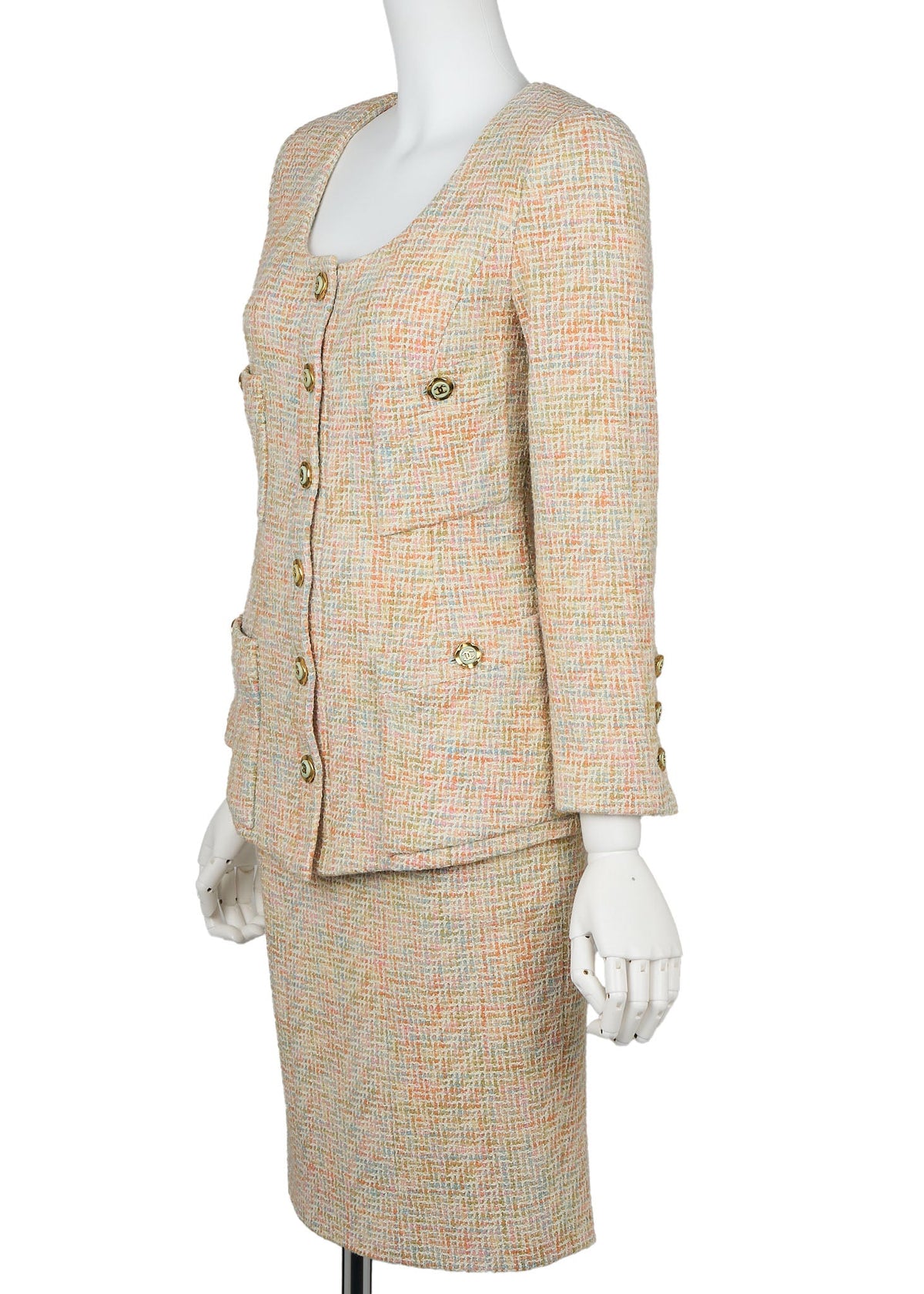 Pre-Owned Jacket Skirt Set, Coco Button, Multicolor, Outerwear, Long Sleeve, Pre-Owned