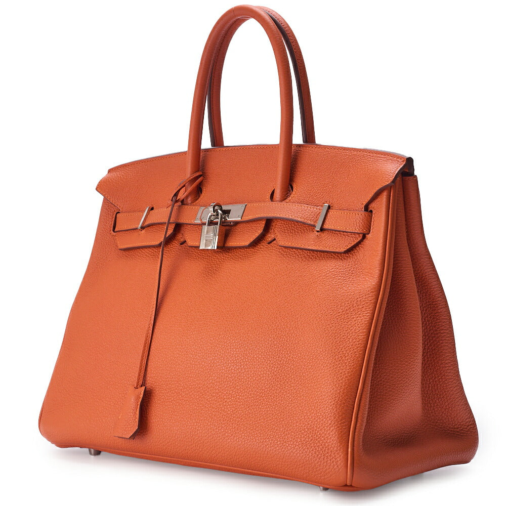 Pre-Owned Birkin 35 Handbag Togo Orange Silver-Tone Hardware Pre-Owned