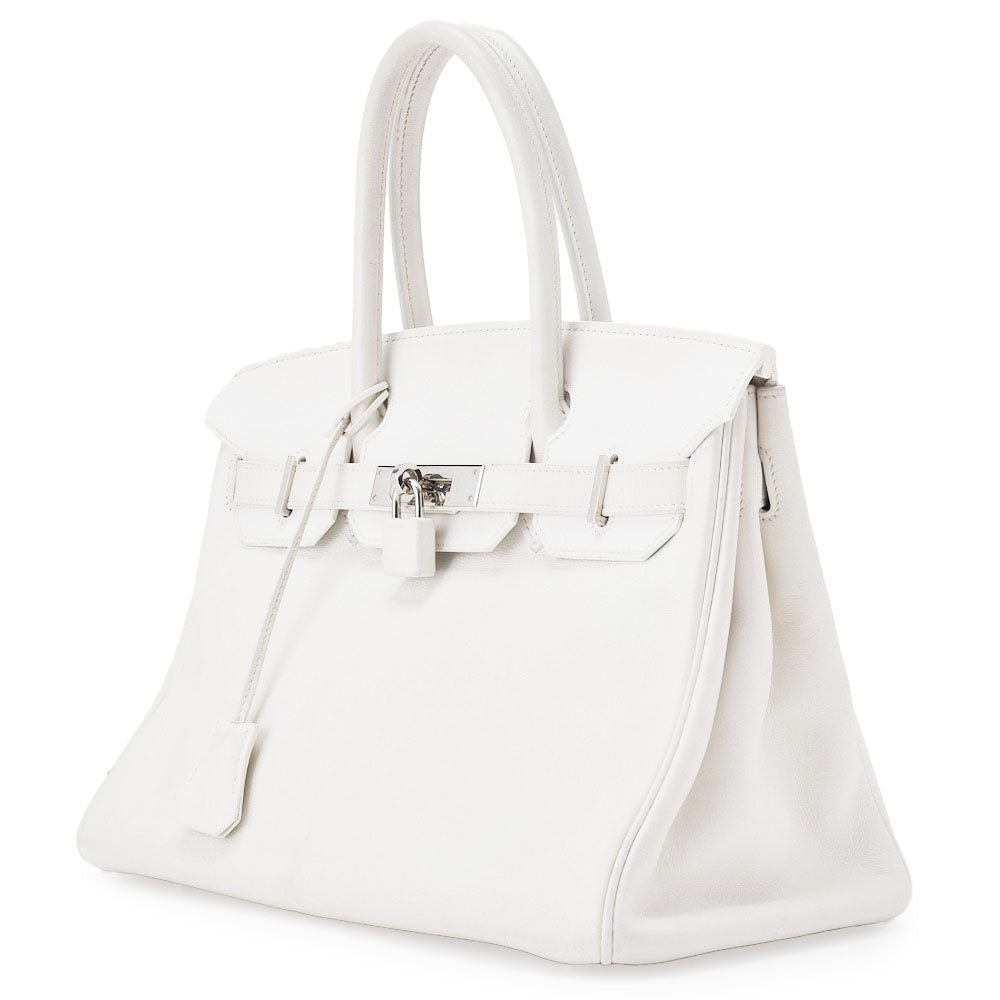 Gebrauchte Birkin 30 Handtasche Swift Weiß Silberfarbene Hardware Gebraucht