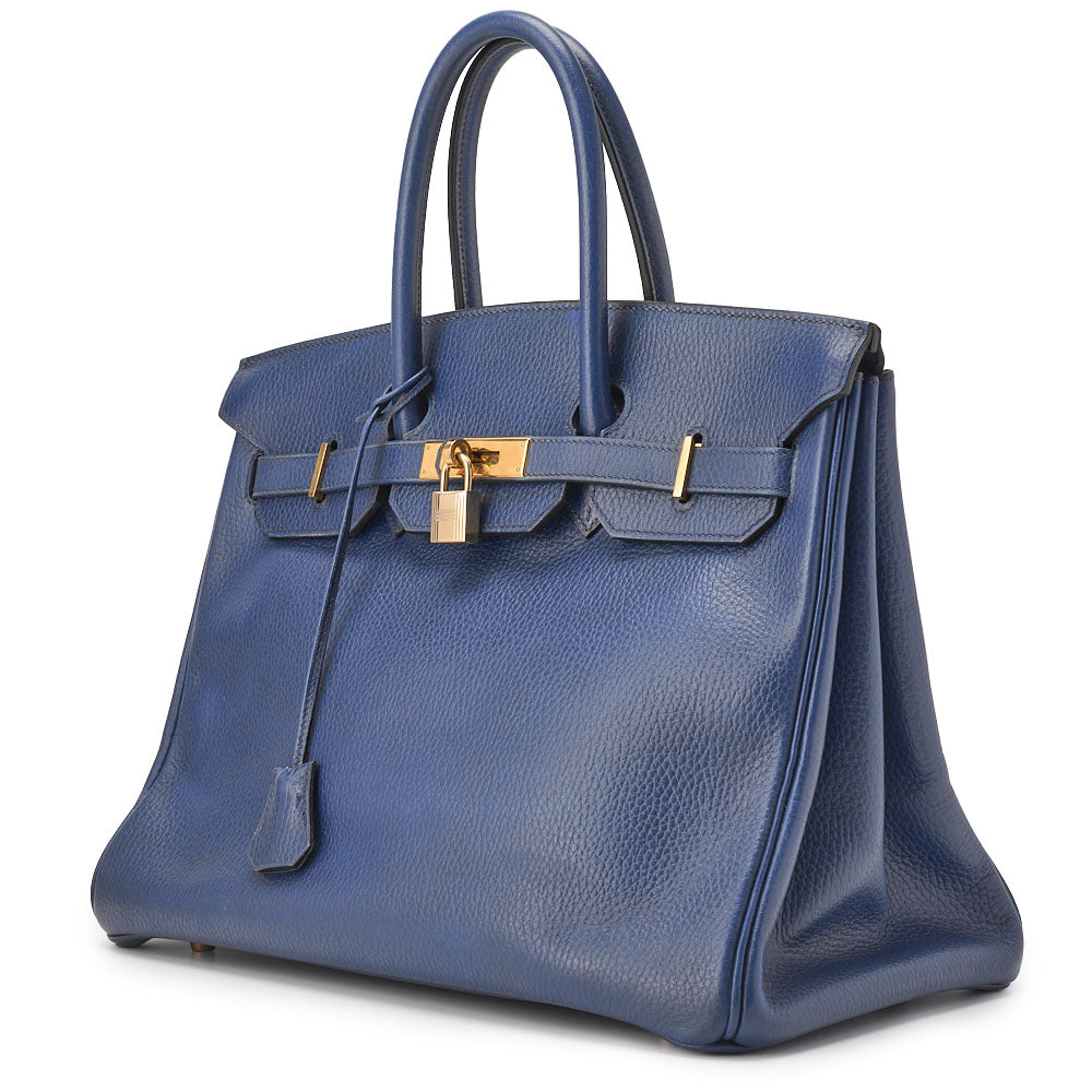 Pre-Owned Birkin 35 Handbag, Ardennes Leather, Navy, Gold-Tone Hardware, Pre-Owned