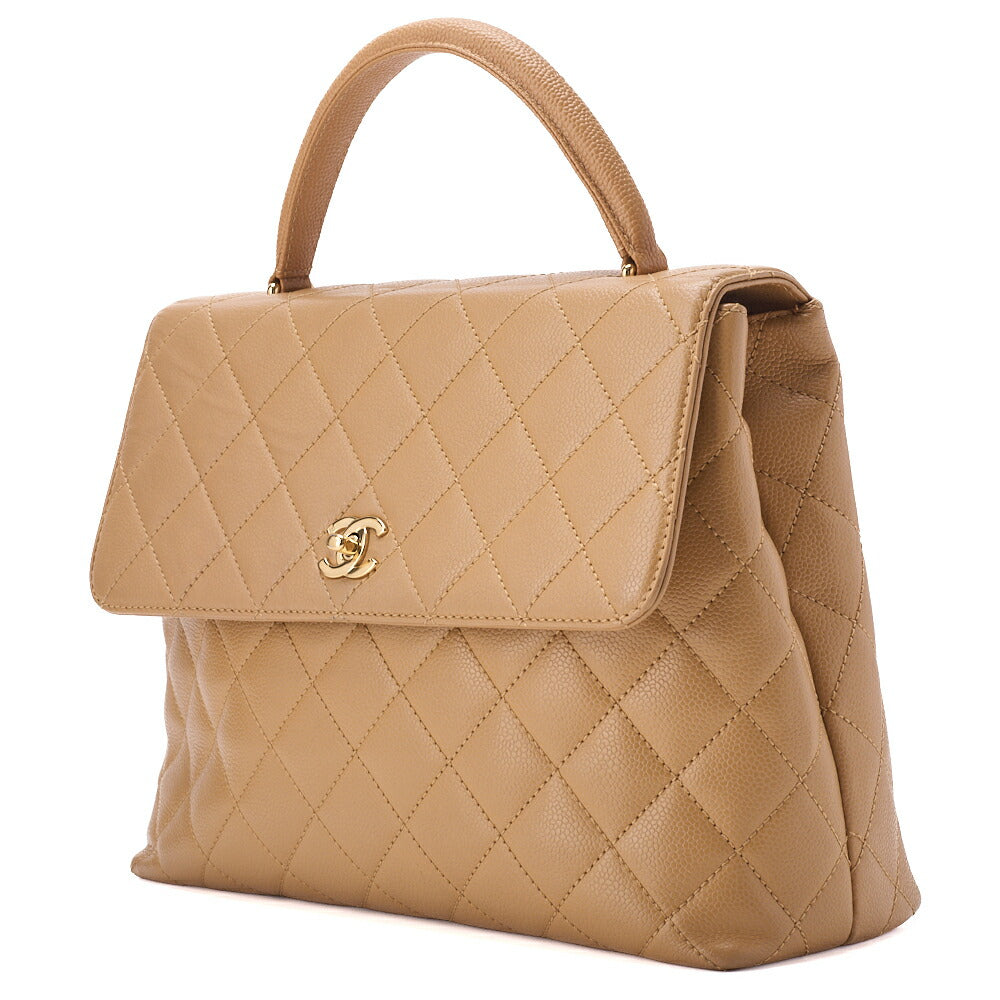 Pre-Owned Shoulder Bag, Matelasse Turn Lock, Caviar Skin, Beige, Gold-Tone Hardware, Pre-Owned