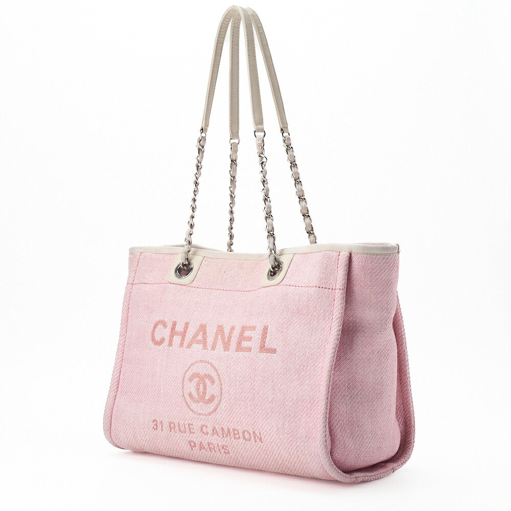 Sac fourre-tout d'occasion Deauville MM en toile rose avec finitions argentées