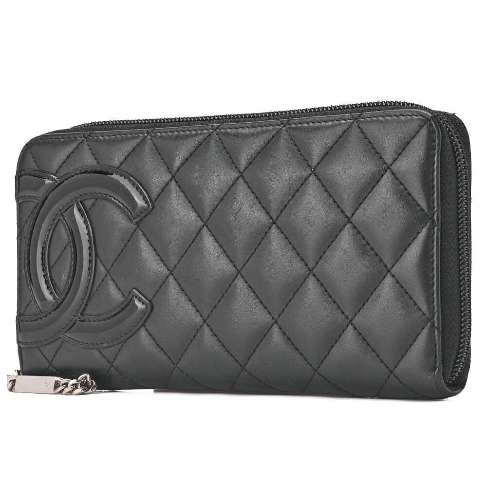 Pre-Owned Long Wallet, Matelasse, Calfskin, Black, Silver-Tone Hardware, Pre-Owned