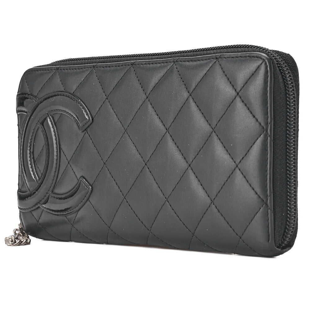 Pre-Owned Long Wallet, Matelasse, Calfskin, Black, Silver-Tone Hardware, Pre-Owned
