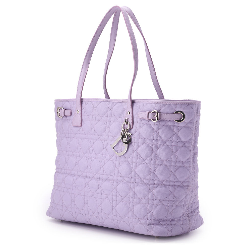 Pre-Owned Tote Bag, Lady Panarea Cannage, Coated Canvas, Purple, Silver-Tone Hardware, Pre-Owned