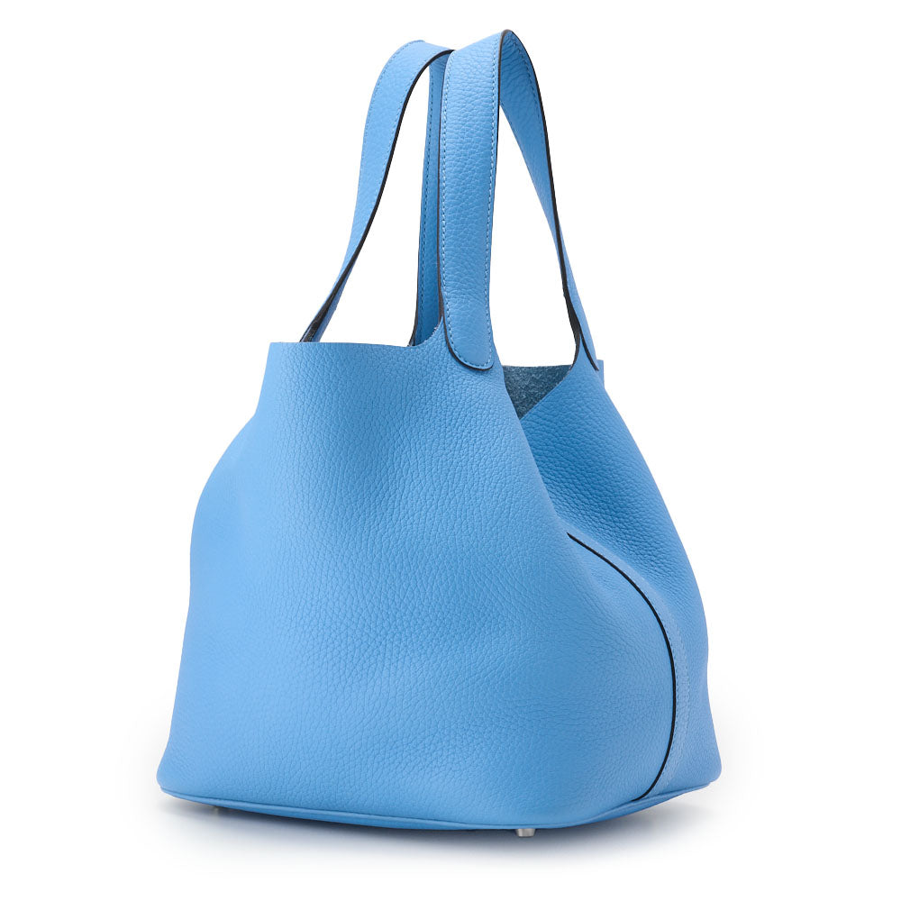 Gebrauchte Picotin Lock MM Handtasche Tryon Leder Blau de Nord Silberfarbene Hardware Gebraucht