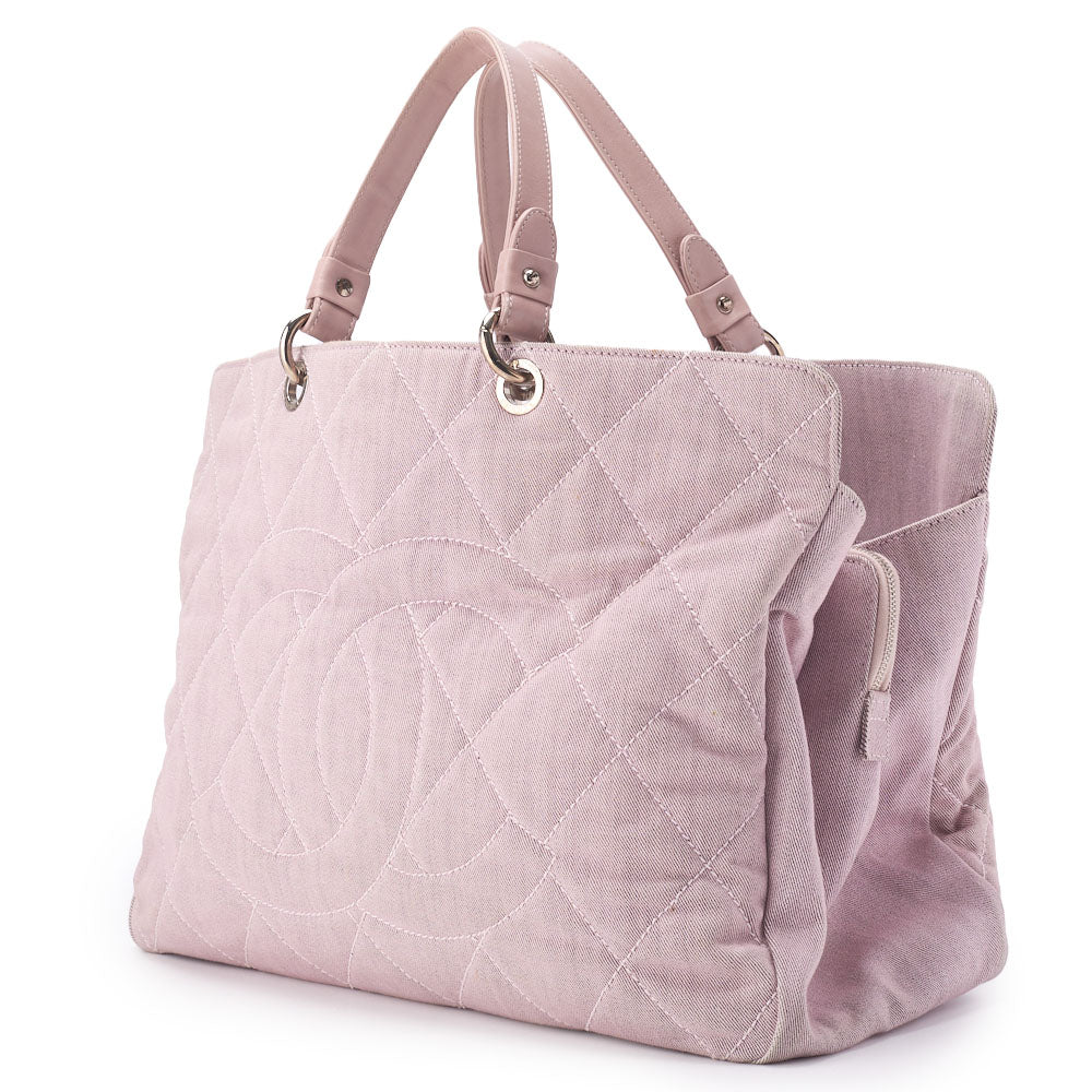 Pre-Owned Shoulder Bag Handbag Matelasse Coco Mark Canvas Pink Silver-Tone Hardware Pre-Owned
