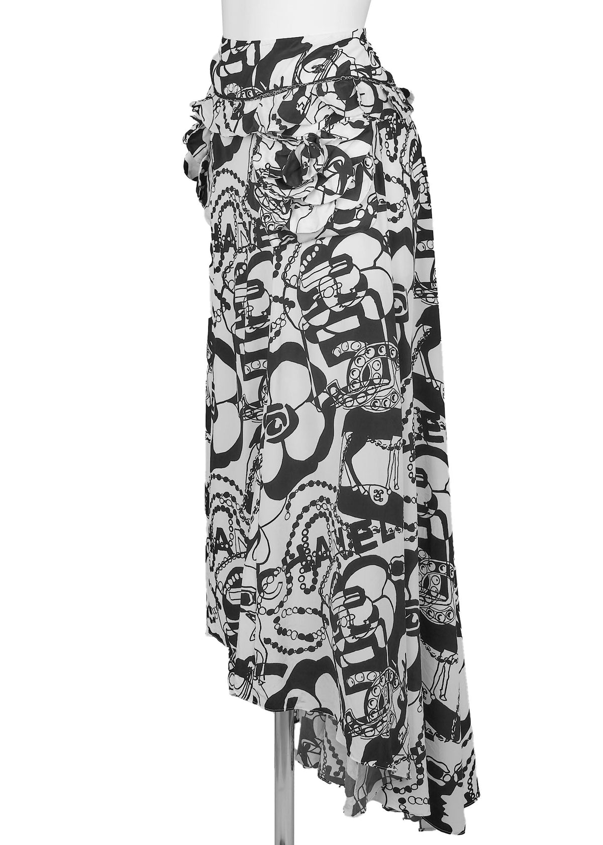 Pre-Owned Skirt, Camellia Coco Mark Logo, Silk, Black, Gold-Tone Hardware, Pre-Owned