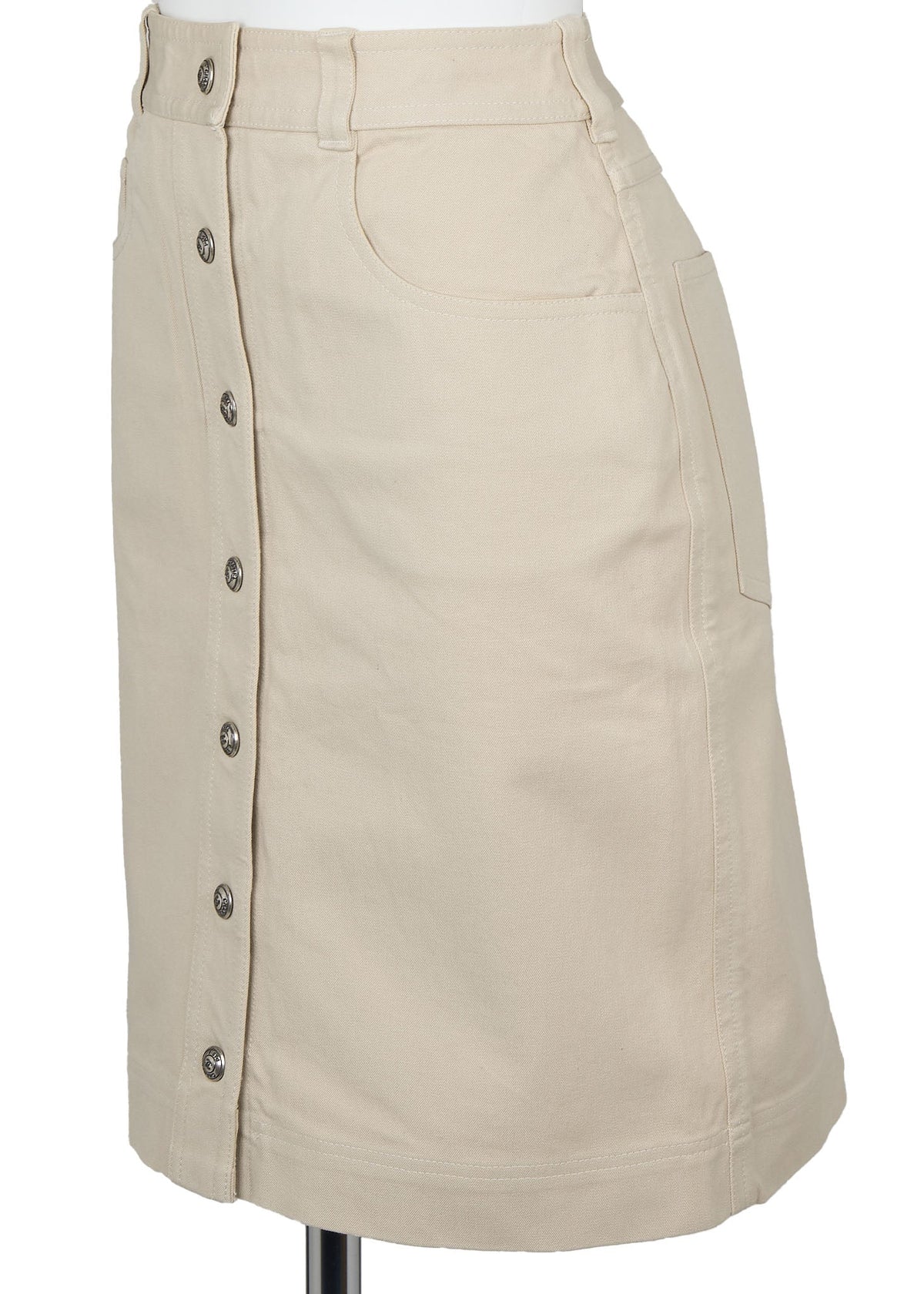 Pre-Owned Mini Skirt, Coco Button, Cotton Blend, Beige, Silver-Tone Hardware, Pre-Owned