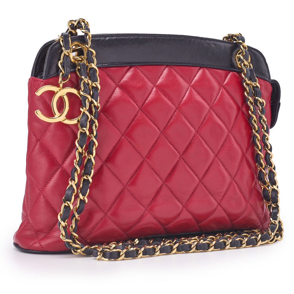 Pre-Owned Shoulder Bag Mini Matelasse Coco Charm Bicolor Lambskin Black Gold-Tone Hardware Pre-Owned