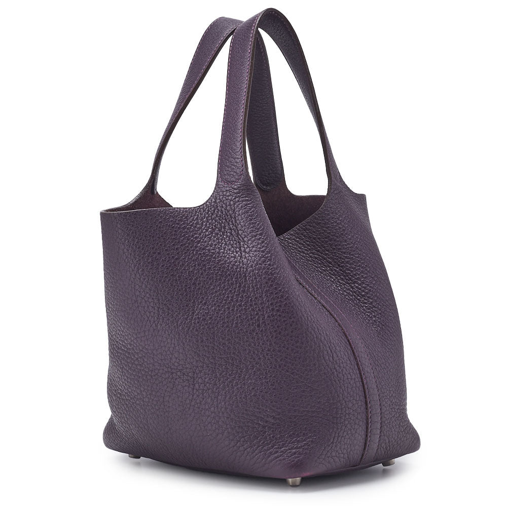 Pre-Owned Picotin Lock PM Handbag Tryon Clemence Prune Silver-Tone Hardware Pre-Owned