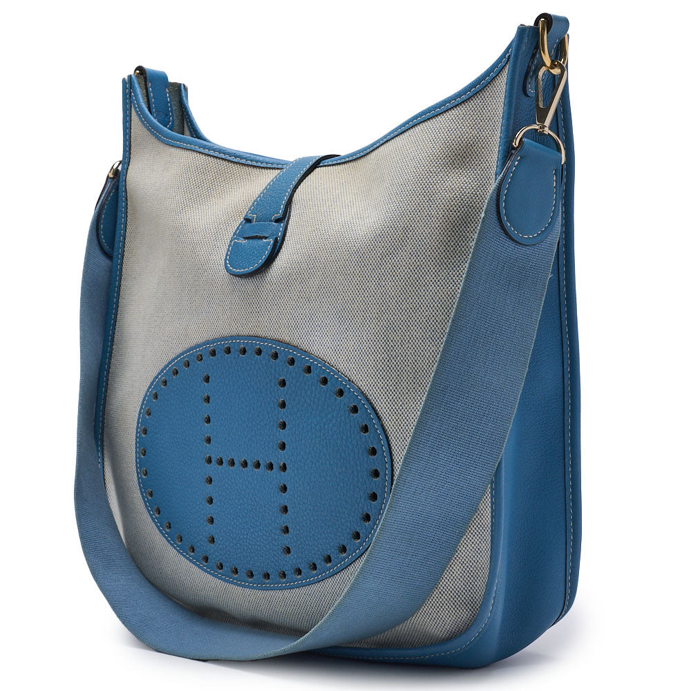 Pre-Owned Shoulder Bag, Evelyn GM 1 Ann, Toile, Ash Blue Jean, Gold-Tone Hardware, Pre-Owned