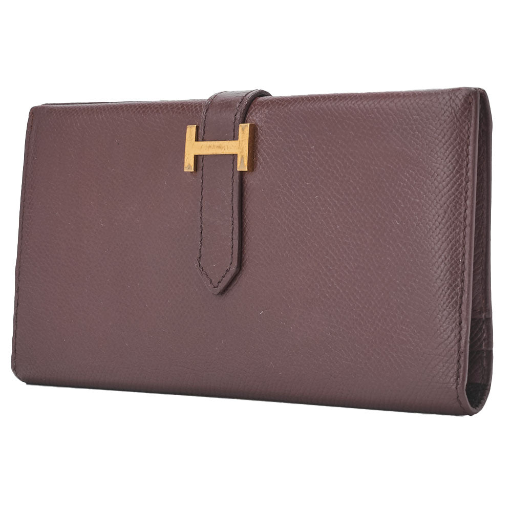 Pre-Owned Bairn Classic Bi-fold Long Wallet Epson Leather Brown Gold-Tone Hardware Pre-Owned