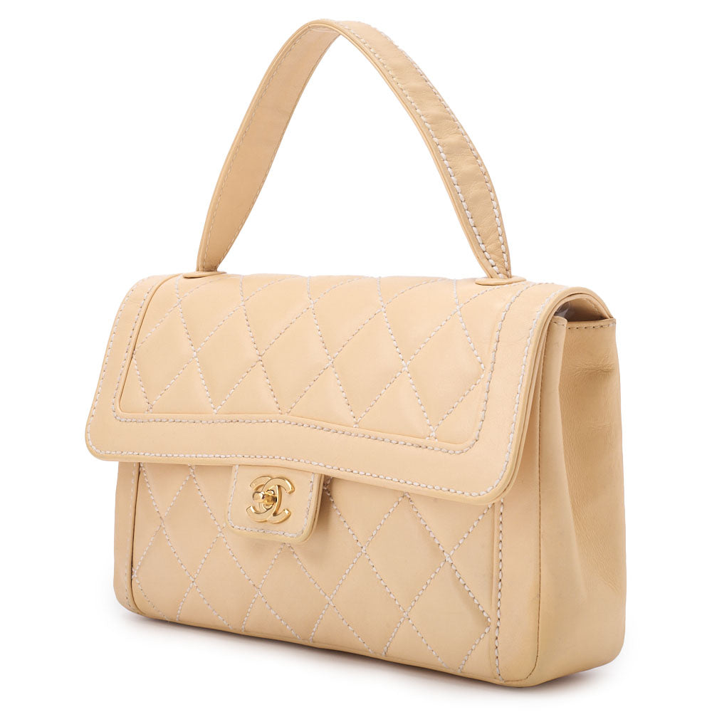 Pre-Owned Handbag Wild Stitch Matelasse Calf Leather Beige Gold-Tone Hardware Pre-Owned