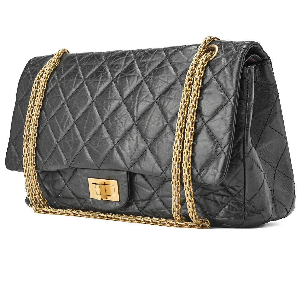 Pre-Owned Shoulder Bag, Deca Matelasse Turn Lock 2.55 Lock Chain, Vintage Calf, Black, Gold-Tone Hardware, Pre-Owned
