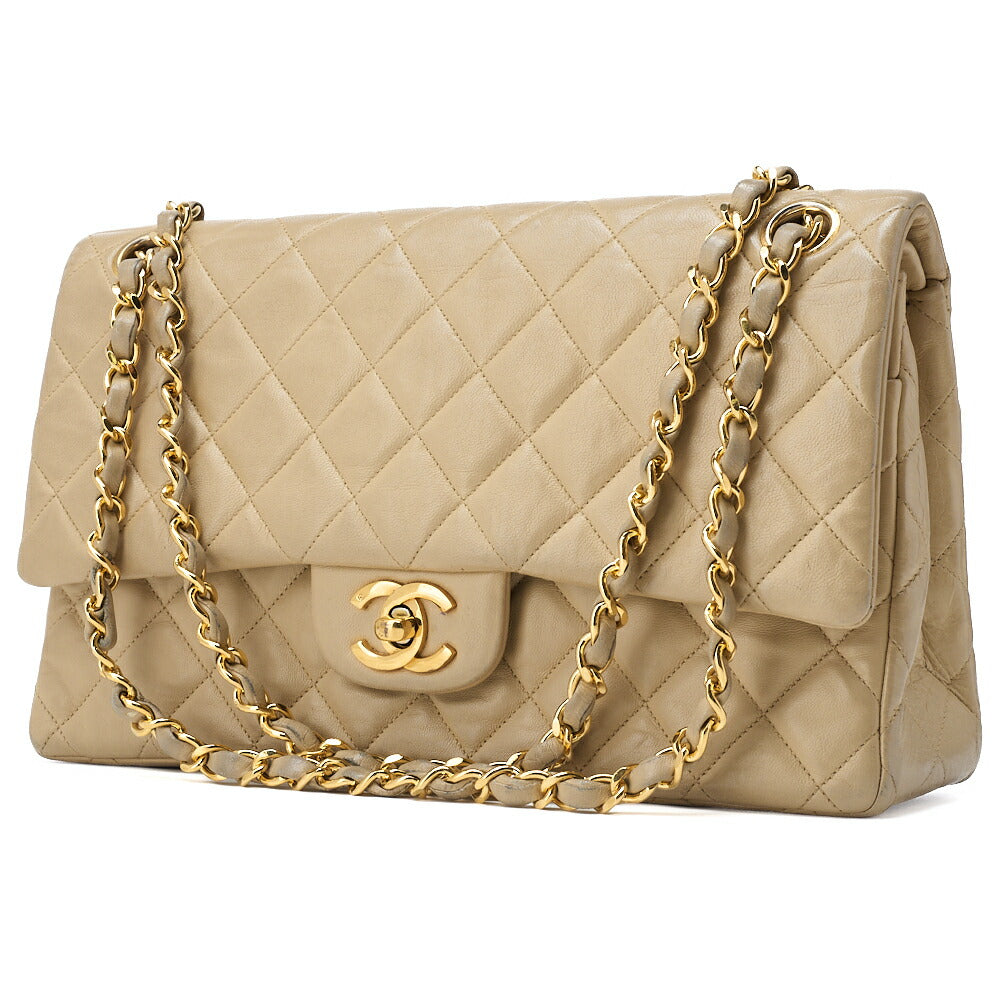 Pre-Owned Shoulder Bag Matelasse Double Flap Lambskin Beige Gold-Tone Hardware Pre-Owned