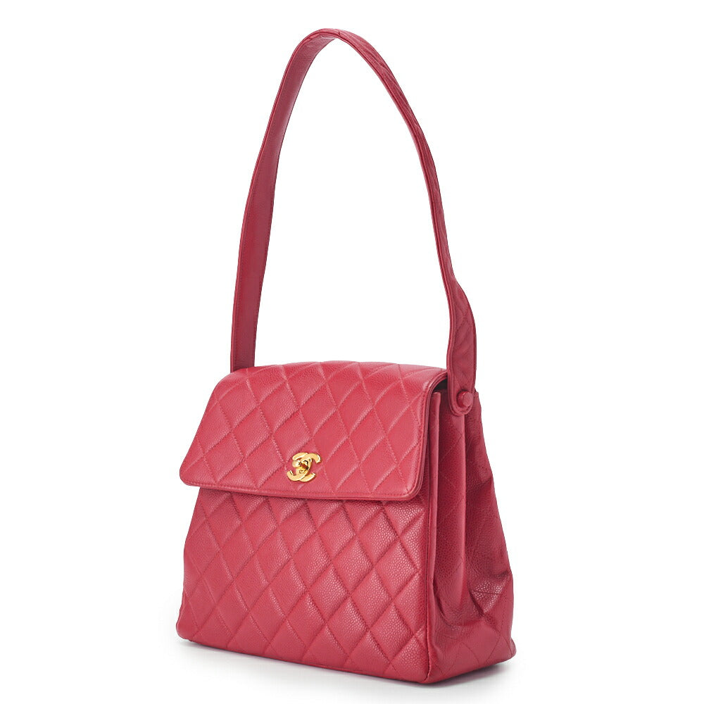 Pre-Owned Chain Shoulder Bag Matelasse Caviar Skin Red Gold-Tone Hardware Pre-Owned