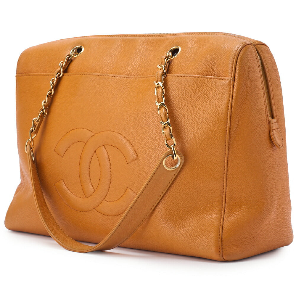 Sac à bandoulière d'occasion, sac fourre-tout Coco Mark, double chaîne, cuir caviar, orange, matériel doré, d'occasion