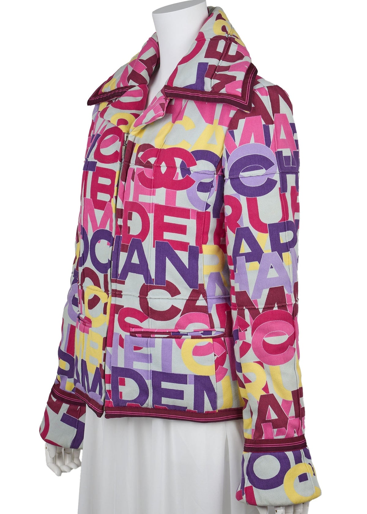 Pre-Owned Down Jacket, Long Sleeve, Cotton Blend, Multicolor, Silver-Tone Hardware, Pre-Owned