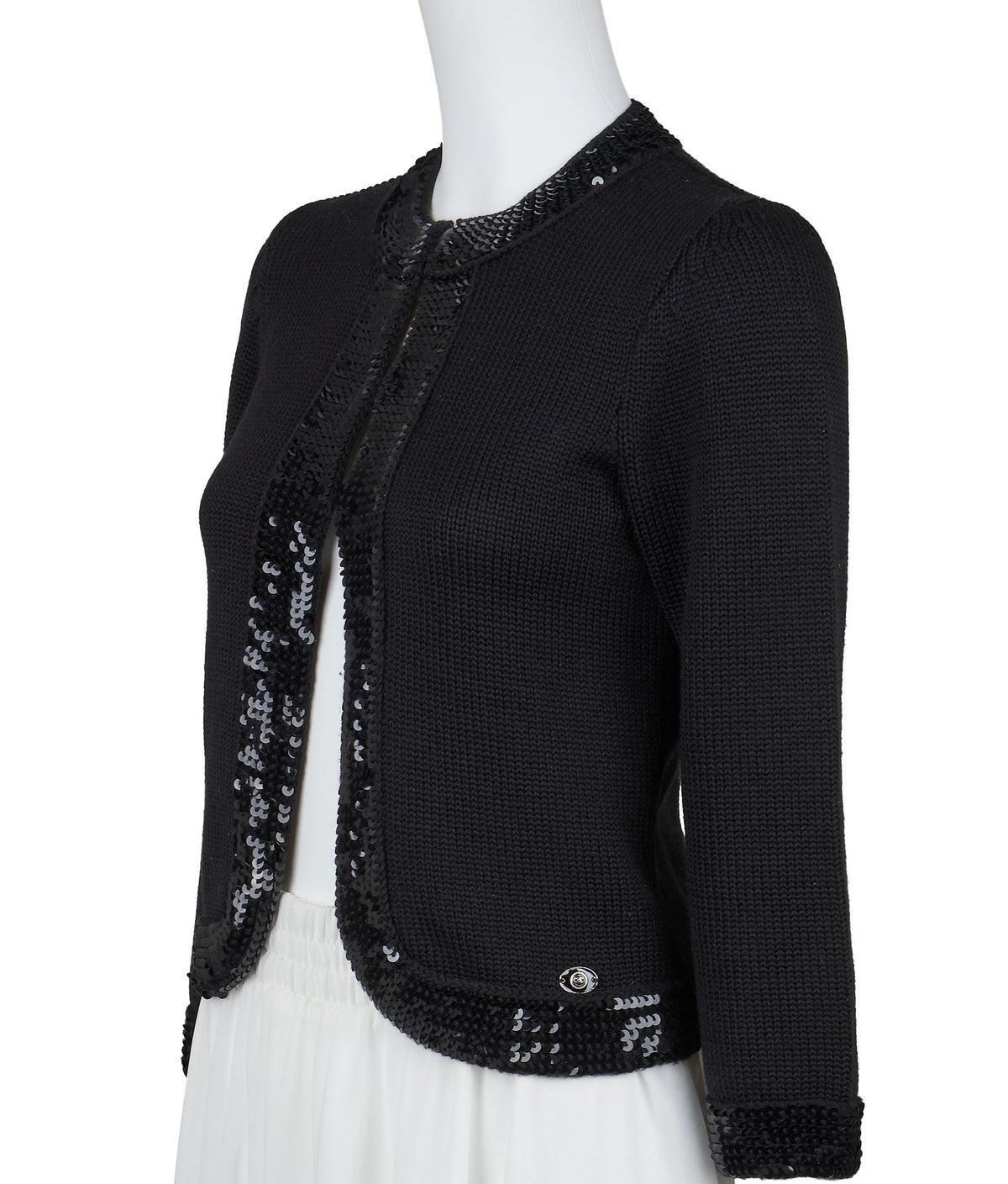 Pre-Owned Cardigan, Short Length, Knit, Wool, Black, Gold-Tone Hardware, Pre-Owned
