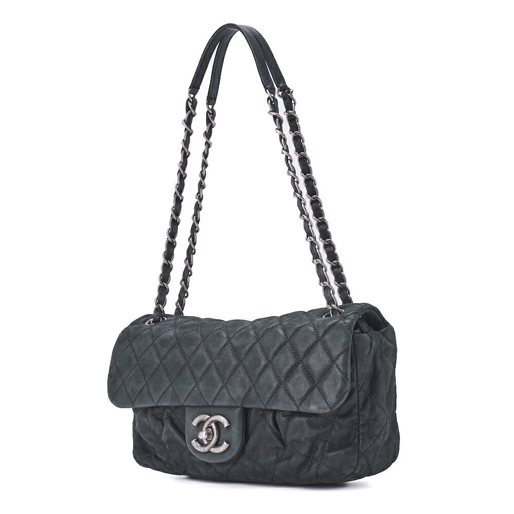 Sac fourre-tout à bandoulière d'occasion en cuir matelassé scintillant noir et métal argenté.