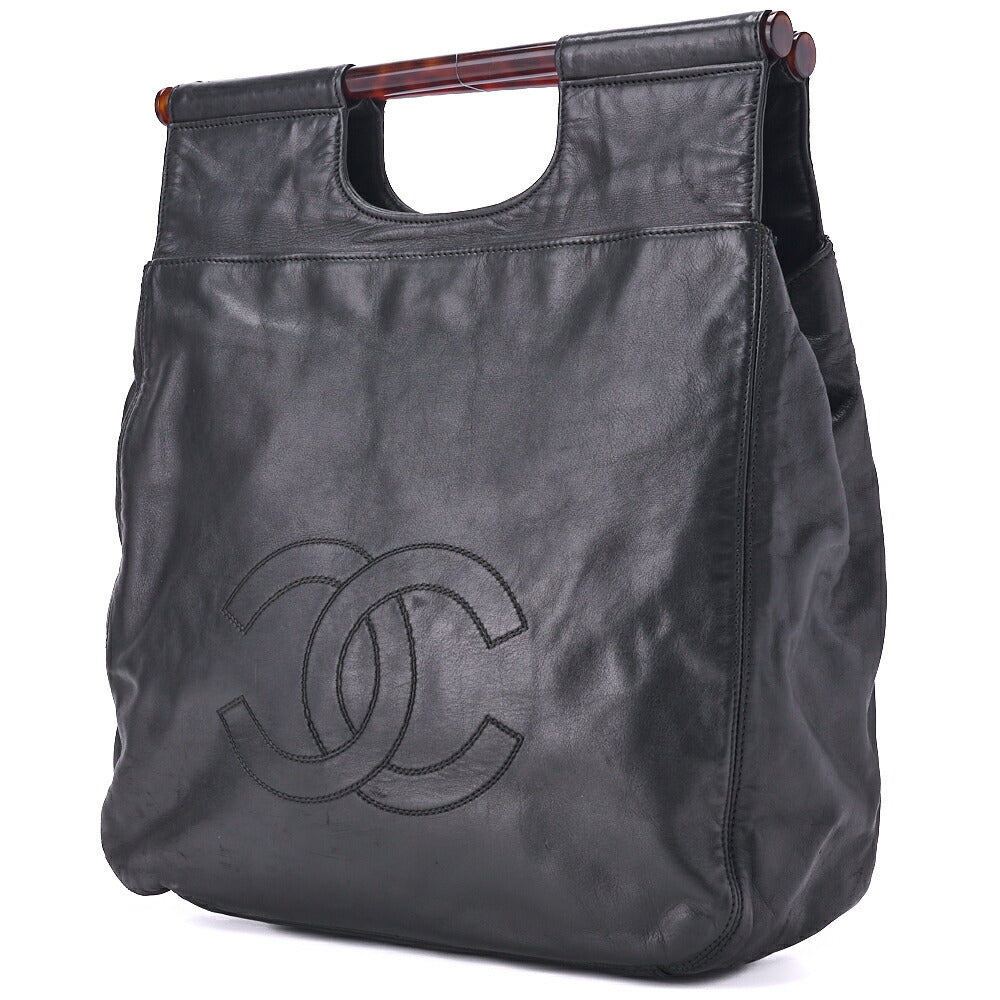 Sac fourre-tout d'occasion, Coco Mark, écaille de tortue, cuir d'agneau, noir, finitions dorées, d'occasion