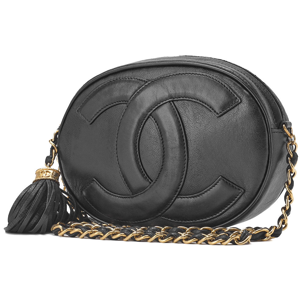 Sac bandoulière d'occasion, Coco Mark avec franges, cuir d'agneau, noir, finitions dorées, d'occasion