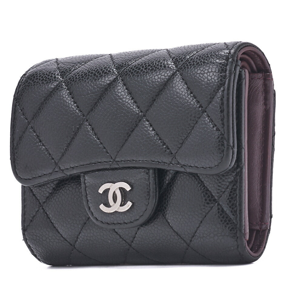 Pre-Owned Compact Wallet, Matelasse, Caviar Skin, Black, Gold-Tone Hardware, Pre-Owned