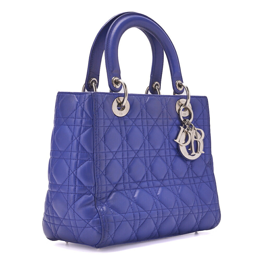 Pre-Owned Lady Cannage Handbag Lambskin Blue Silver-Tone Hardware Pre-Owned