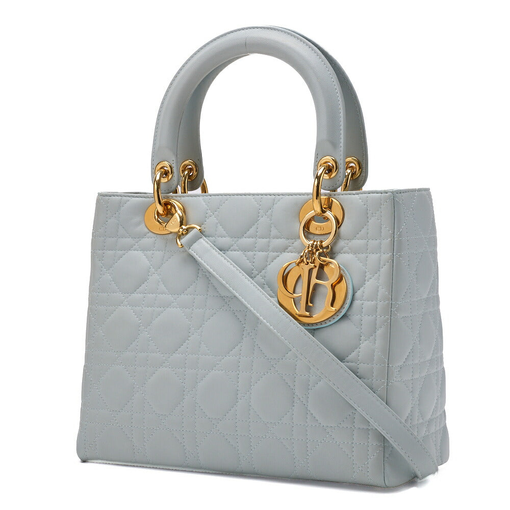 Pre-Owned Lady Cannage 2WAY Handbag Lambskin Light Blue Gold-Tone Hardware Pre-Owned