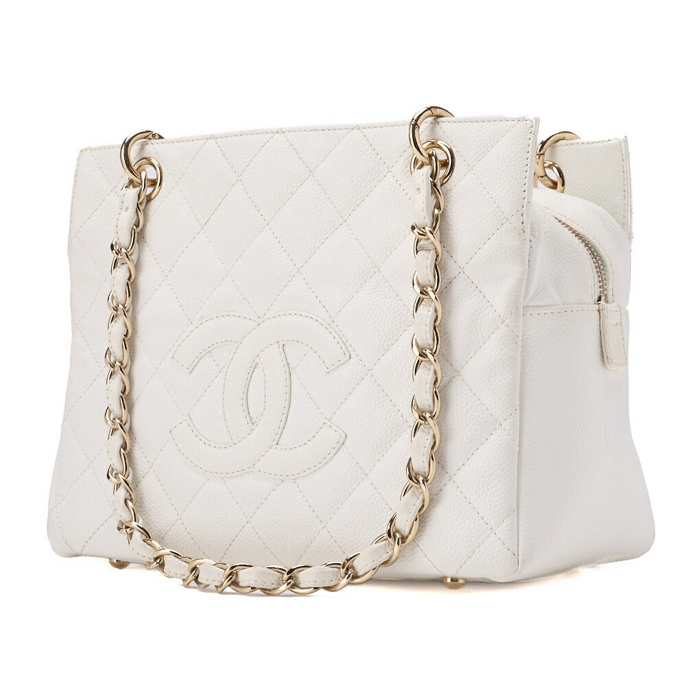 Pre-Owned Handbag, Caviar Skin, Matelasse, White, Gold-Tone Hardware, Pre-Owned