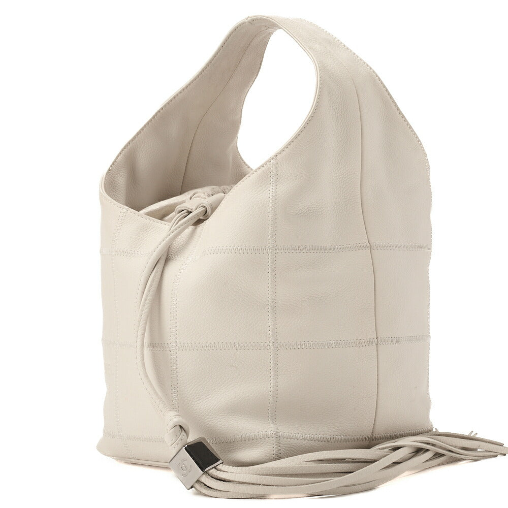 Pre-Owned Shoulder Bag Handbag Chocolate Bar Fringe Caviar Skin White Silver-Tone Hardware Pre-Owned