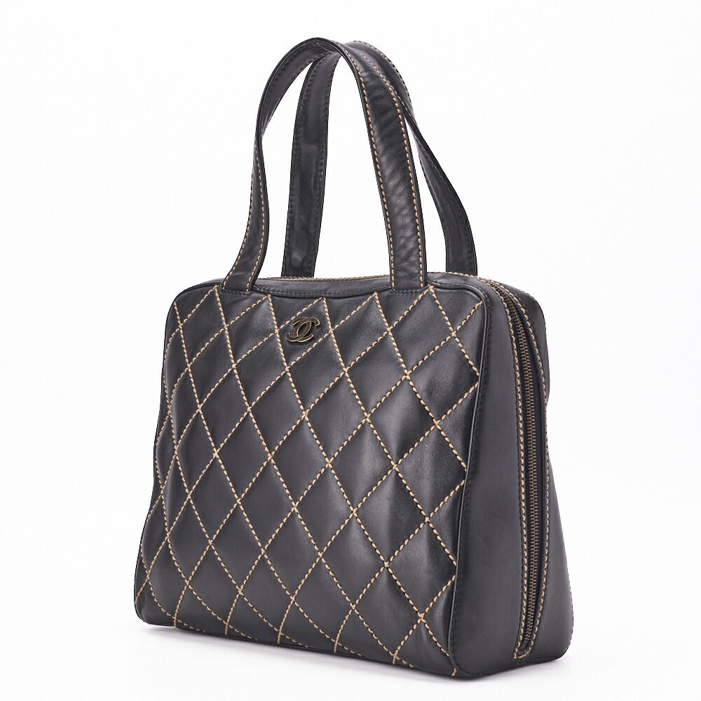 Sac fourre-tout d'occasion, Coco Mark Wild Stitch, cuir de veau, noir, finitions argentées, d'occasion