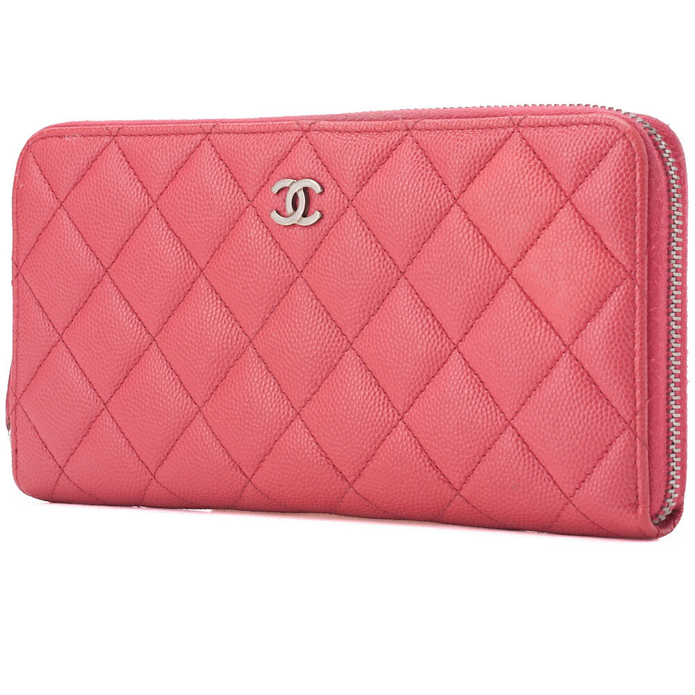 Pre-Owned Long Wallet Matelasse Caviar Leather Pink Silver-Tone Hardware Pre-Owned