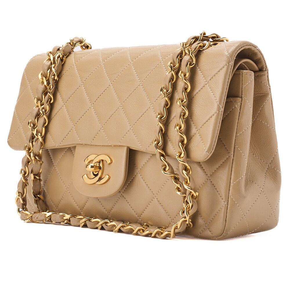 Pre-Owned Shoulder Bag Matelasse Double Flap Lambskin Beige Gold-Tone Hardware Pre-Owned