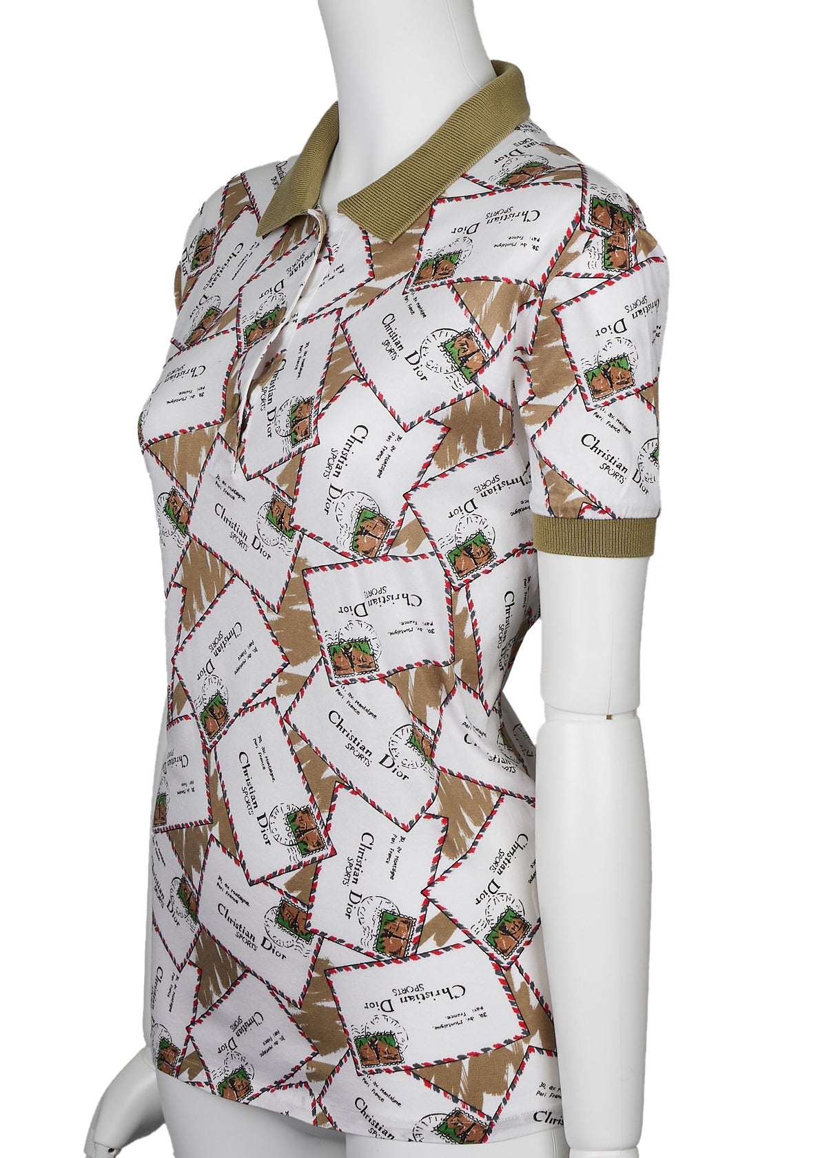 Pre-Owned Polo Shirt, Short Sleeve, Cut Sewn, Cotton, White, Silver-Tone Hardware, Pre-Owned