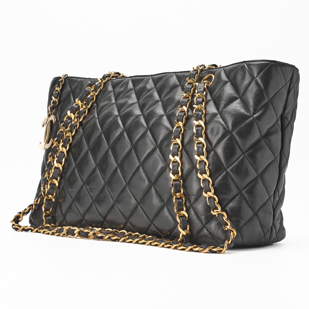 Pre-Owned Shoulder Tote Bag Matelasse Lambskin Black Gold-Tone Hardware Pre-Owned