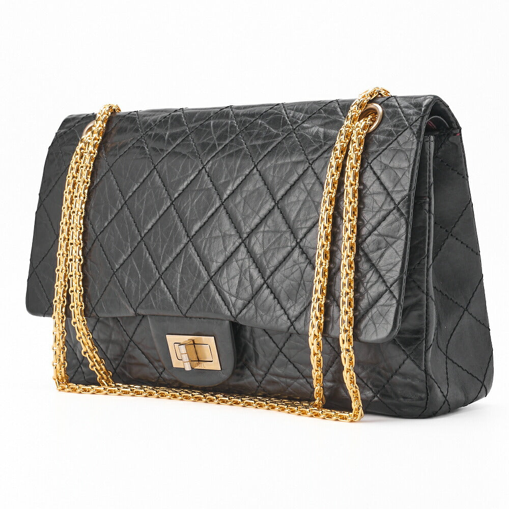 Pre-Owned Shoulder Bag, Deca Matelasse, Turn Lock, Vintage Calf Leather, Black, Gold-Tone Hardware, Pre-Owned