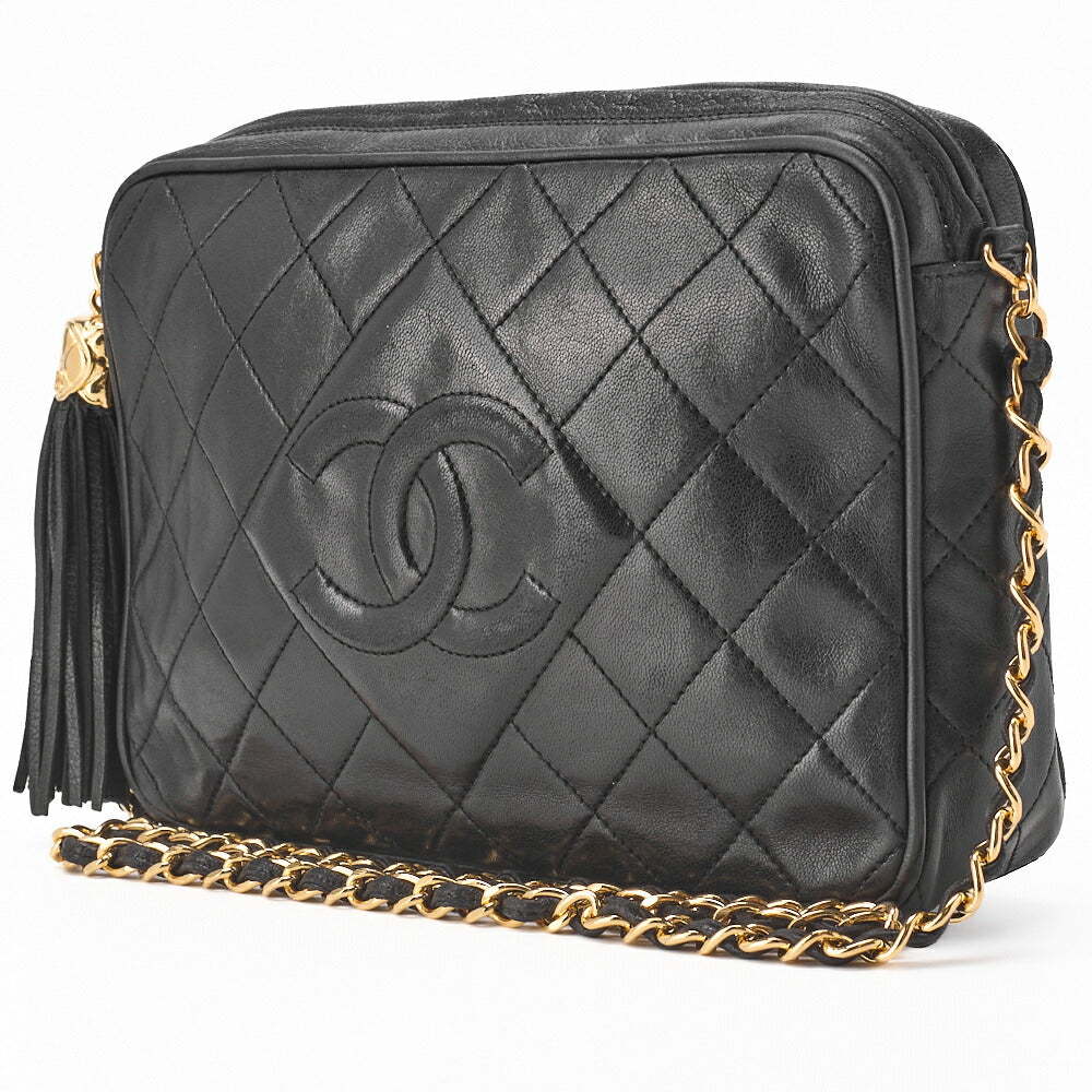 Sac bandoulière d'occasion, Coco Mark, bandoulière chaîne, cuir d'agneau, noir, finitions dorées, d'occasion
