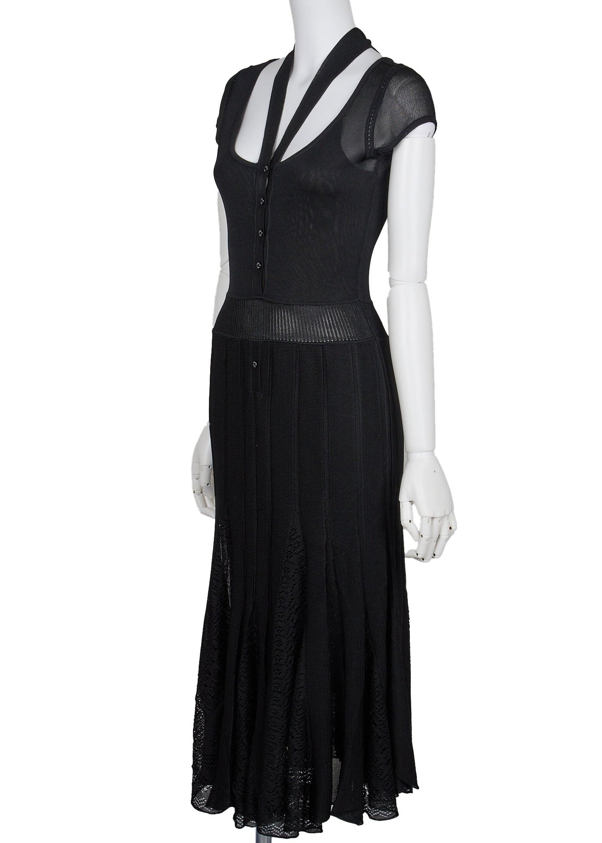 Pre-Owned One Piece Dress, Logo Button, Rayon, Black, Gold-Tone Hardware, Pre-Owned