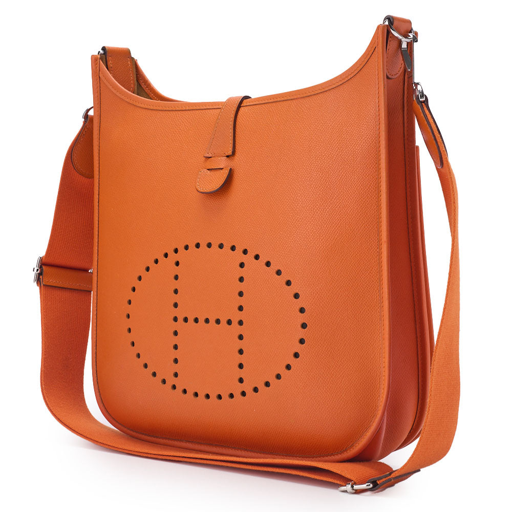 Pre-Owned Evelyn PM 3 Trois Shoulder Bag Epson Leather Orange Silver-Tone Hardware Pre-Owned