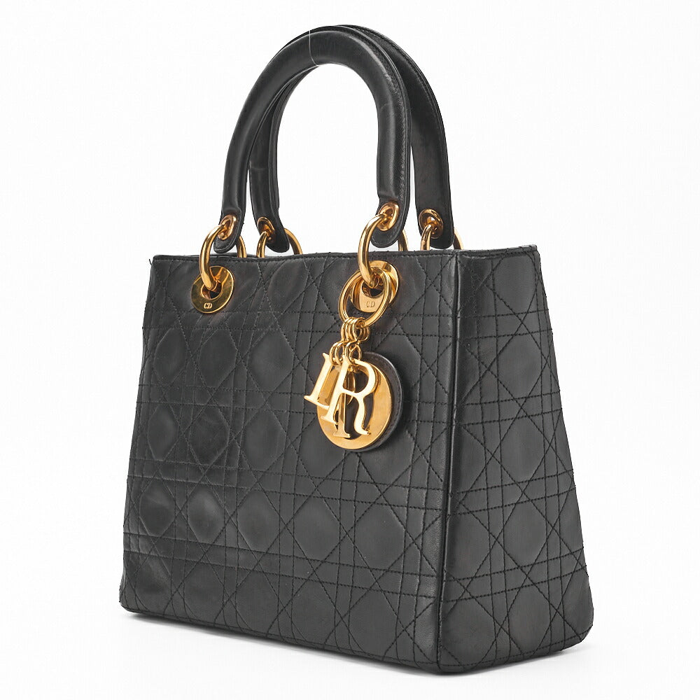 Pre-Owned Lady Handbag Cannage Lambskin Black Gold-Tone Hardware Pre-Owned