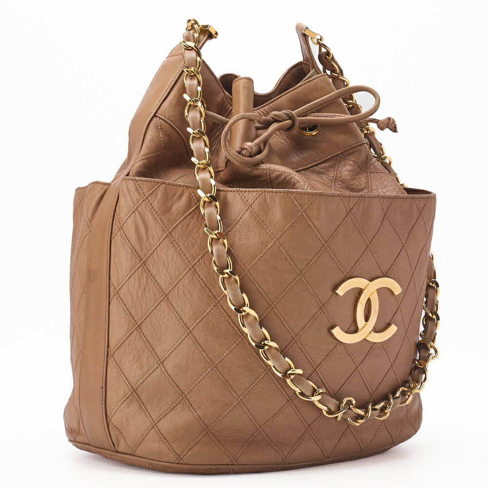Pre-Owned Shoulder Bag Bikorore Coco Charm Lambskin Beige Gold-Tone Hardware Pre-Owned