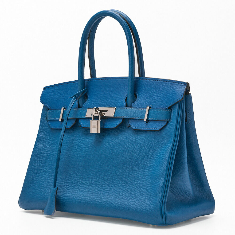 Pre-Owned Birkin 30 Handbag Epson Blue Paon Silver-Tone Hardware Pre-Owned