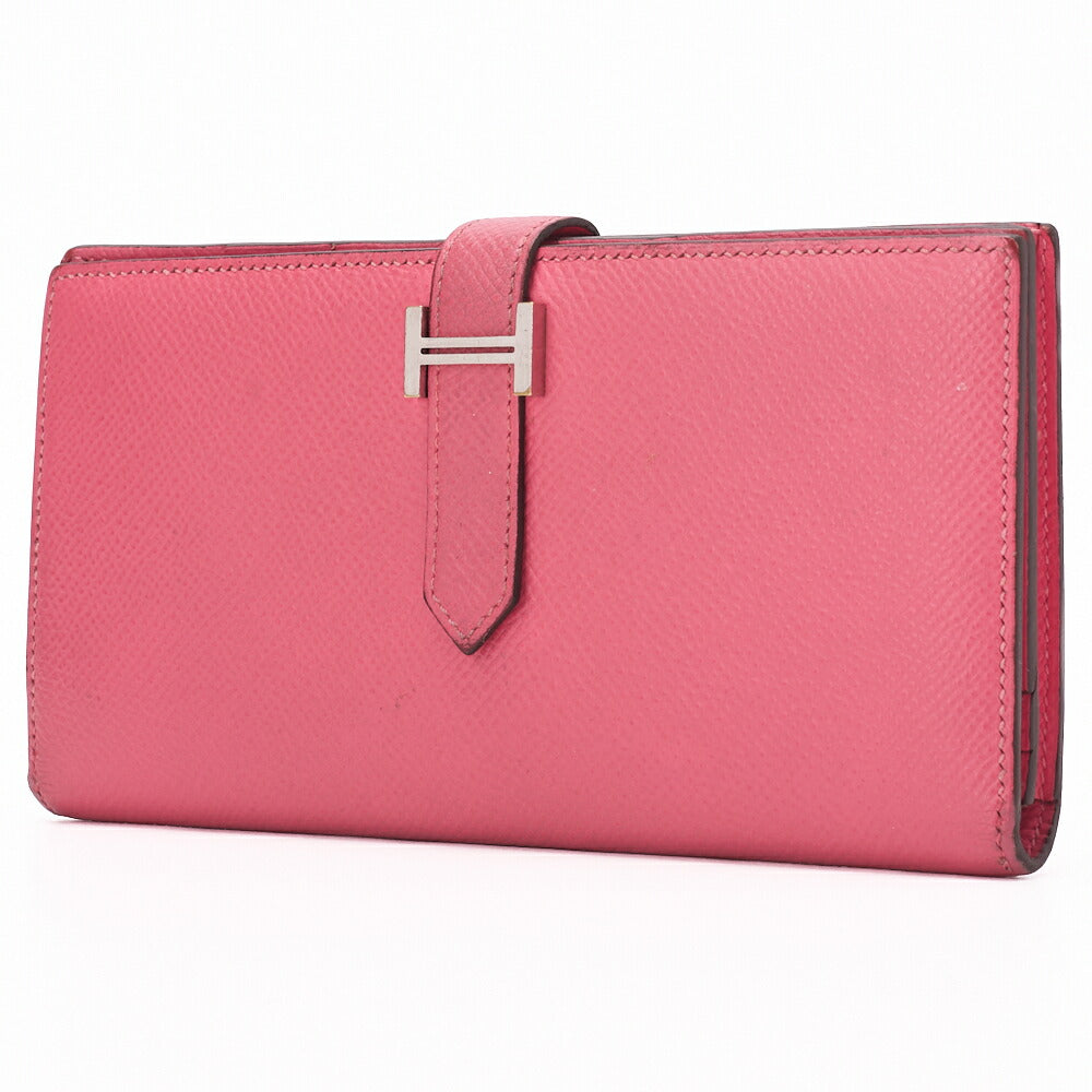 Pre-Owned Bearn Soufflet Two-Fold Long Wallet Epson Rose Azalee Silver-Tone Hardware Pre-Owned
