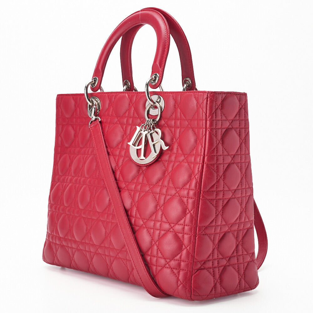 Pre-Owned Lady Cannage 2WAY Handbag Lambskin Red Silver-Tone Hardware Pre-Owned