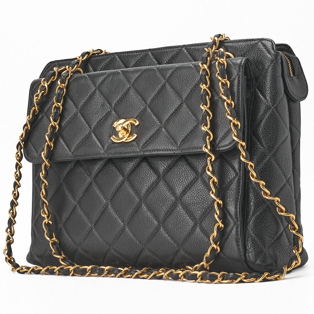 Pre-Owned Shoulder Bag Matelasse Caviar Skin Black Gold-Tone Hardware Pre-Owned