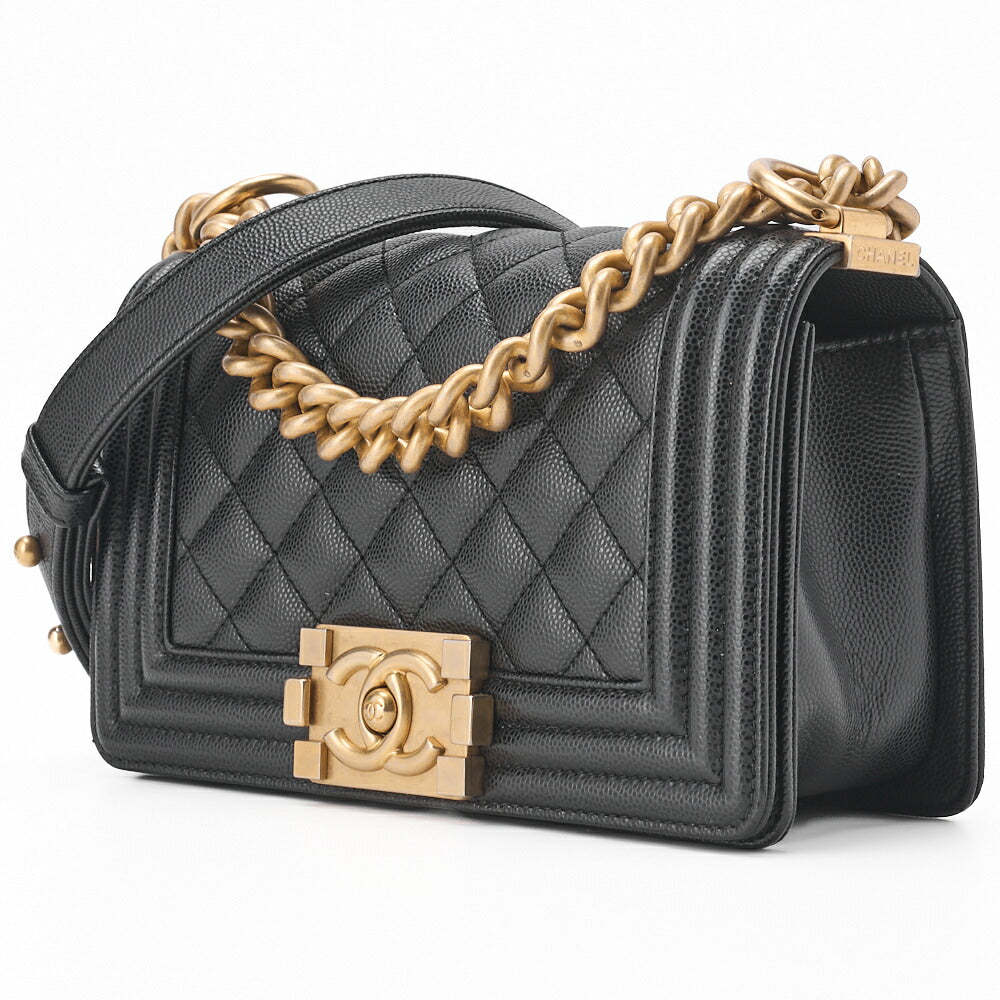Pre-Owned Boy Matelasse Chain Shoulder Bag Caviar Skin Black Gold-Tone Hardware Pre-Owned