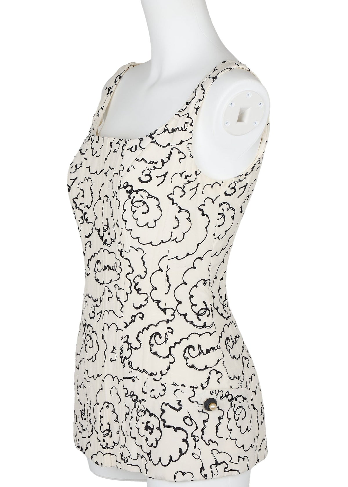 Pre-Owned Camisole T-Shirt Total Pattern Corset Ivory Fabric Gold-Tone Hardware Pre-Owned