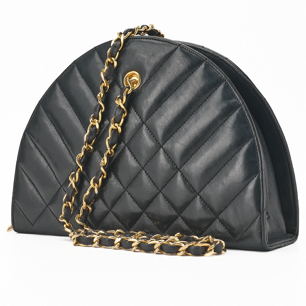 Pre-Owned Shoulder Bag Half Moon Matelasse Lambskin Black Gold-Tone Hardware Pre-Owned